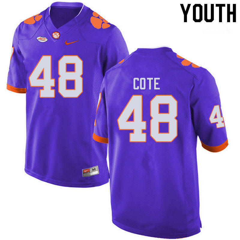 Youth #48 David Cote Clemson Tigers College Football Jerseys Sale-Purple